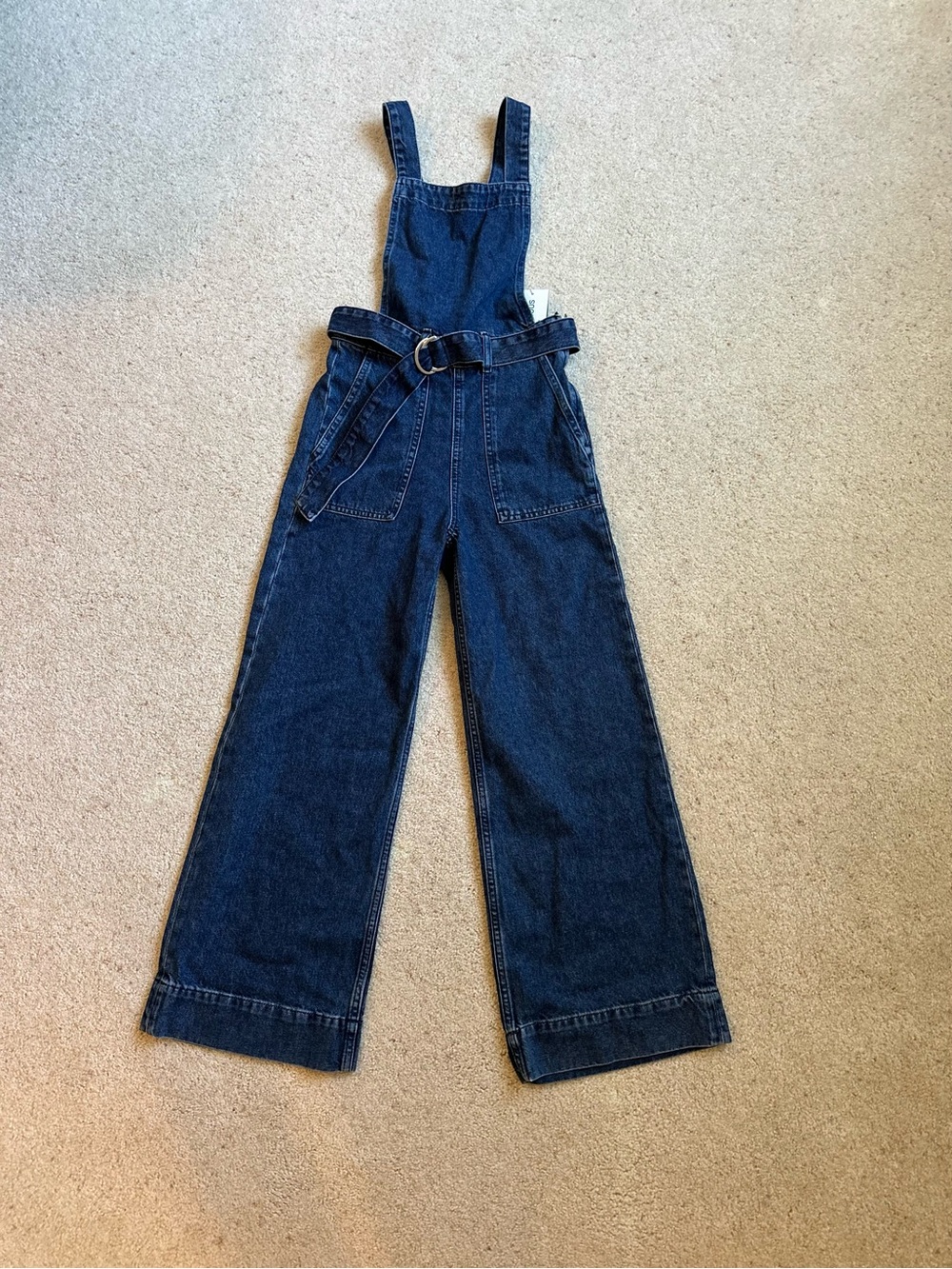 H&M NWT Dark Wash Denim Wide-Leg Overalls with Belt